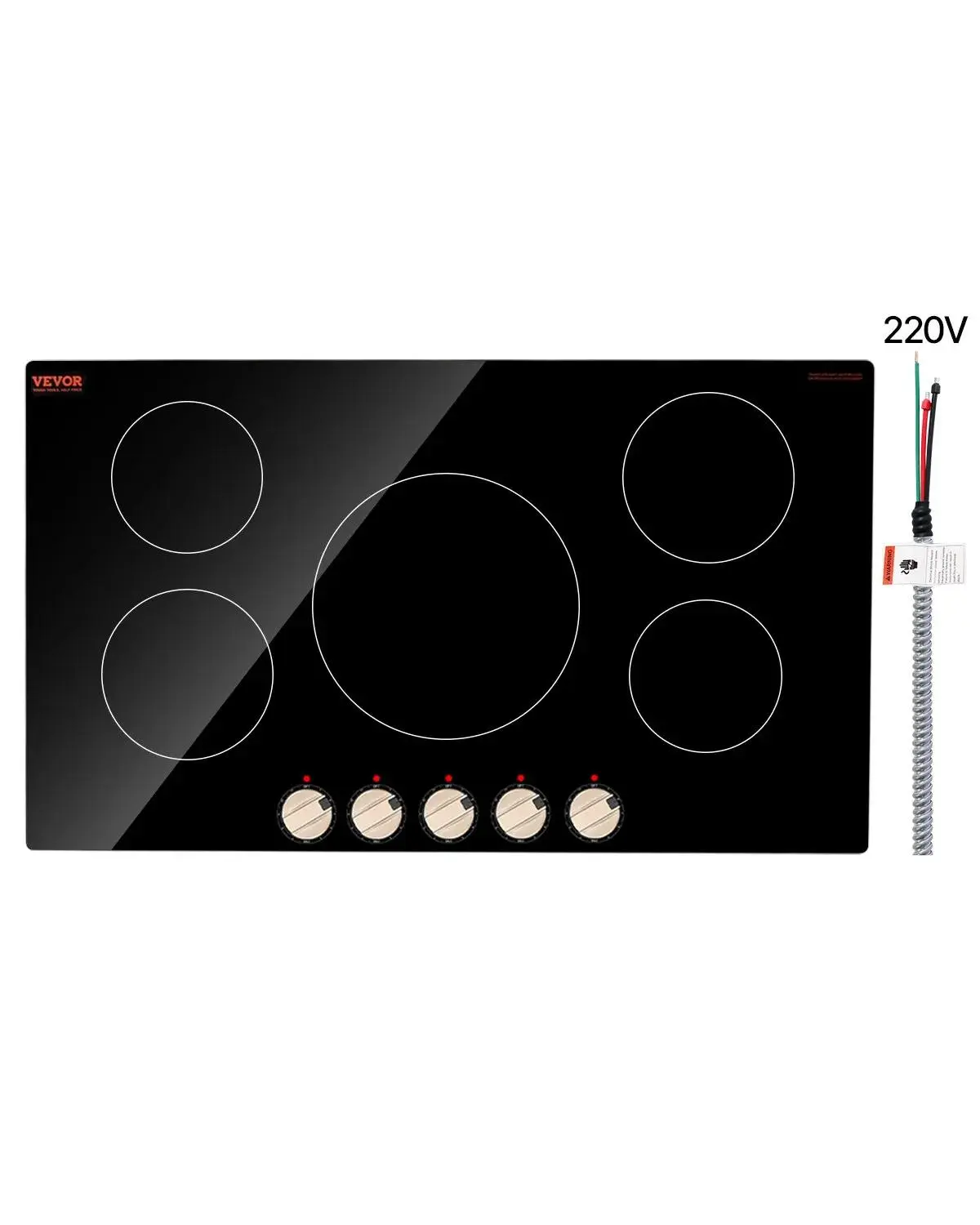 【Summerfinds】VEVOR Induction Cooktop,  9200W Electric Countertop Burner, 5 Burner Knob Control Stove, Built-in Induction Cooktop with 12 Temperature Settings, Glass Surface, Auto Shut-Off