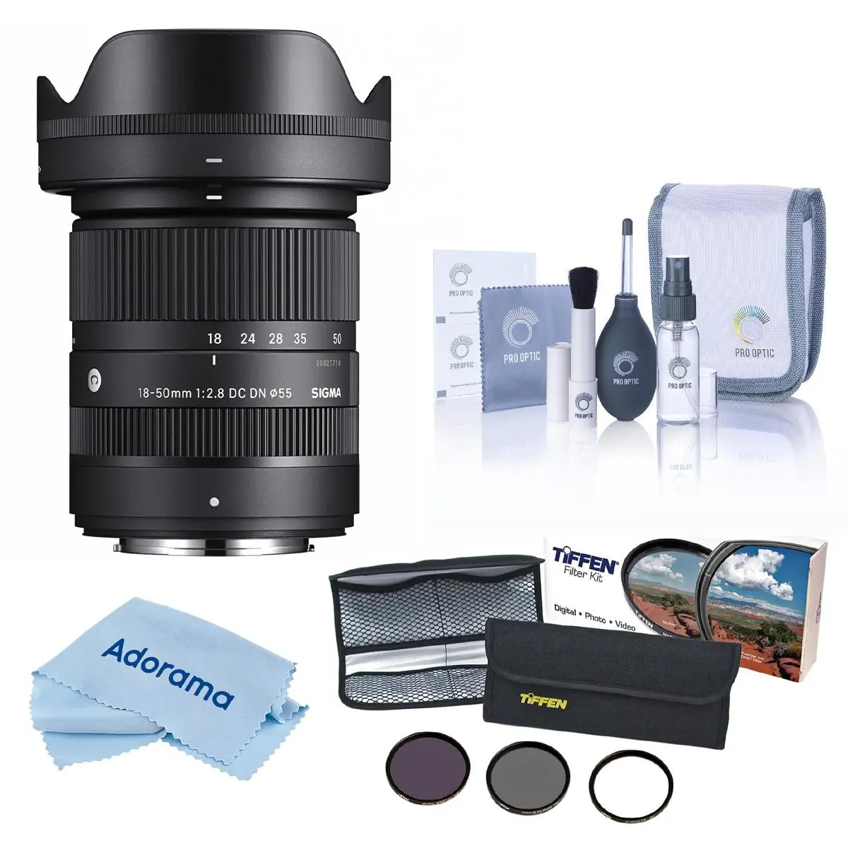Sigma 18-50mm f/2.8 DC DN Contemporary Lens for Fujifilm X, Bundle with 55mm Essential Filter Kit, Cleaning Kit and Cleaning Cloth