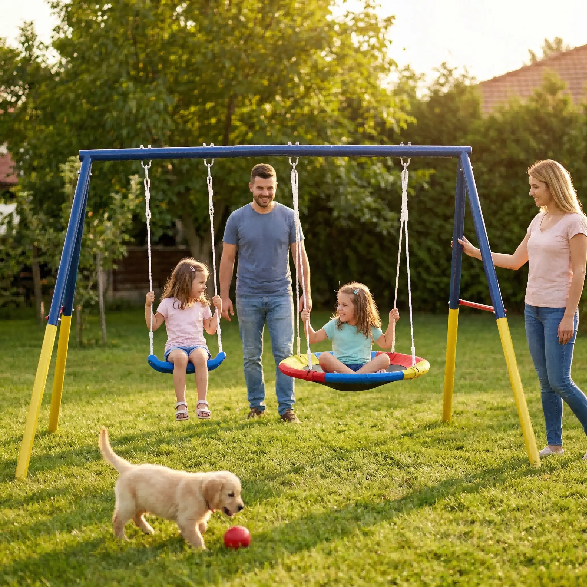 Mersco Heavy-Duty Metal Swing Set - Unisex Kids Sports Playground Equipment, 440lbs High Capacity Stand, 32" Saucer Swing, 26.2" Belt Seat, Sturdy Backyard Outdoor Play Gear (Merco Sports Line)