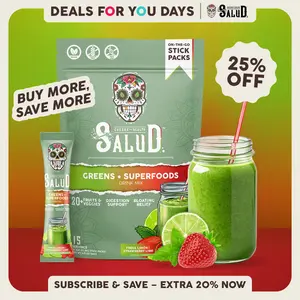 Salud 2-in-1 [Greens + Superfoods] Daily Greens Drink Mix, Agua Fresca, Gut Health & Bloating Support, Probiotics & Prebiotics, Vegan, Non-GMO, Easy-to-Drink Greens Powder (15 Servings)