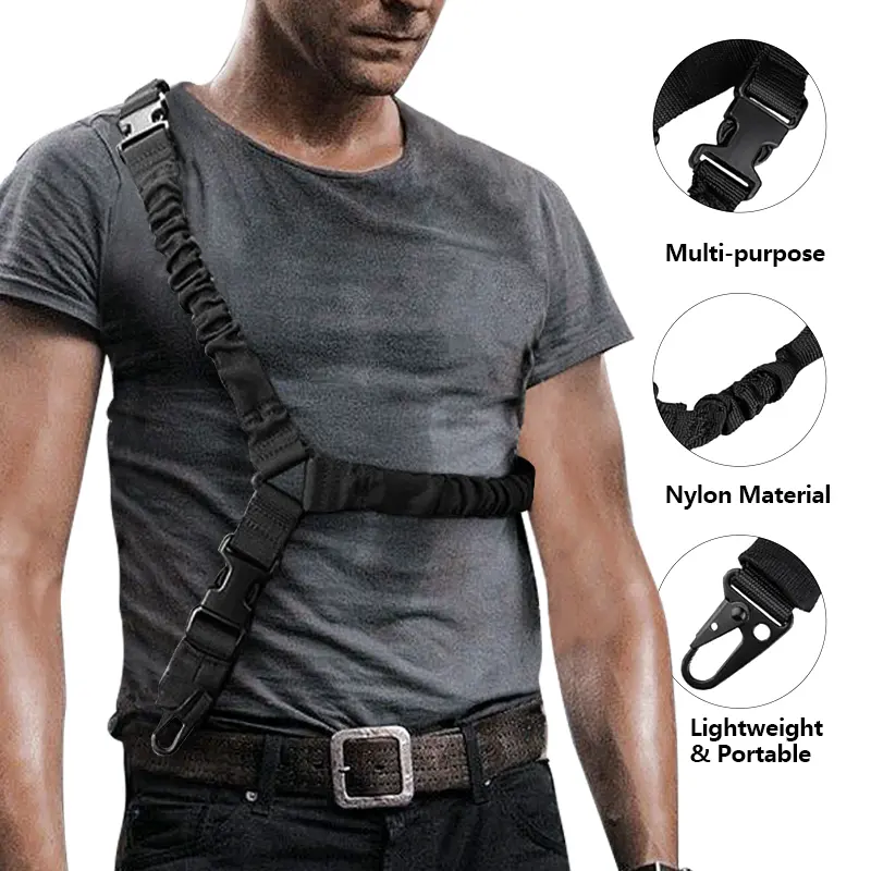 Adjustable Tactical Single-Point Rifle Harness Sling - 1 Size, Secure Hook, Metal Hook, Length Adjuster, Clips Protection Design, High Pulling Force, Customizable All-Seasons Outdoor Shooting Hunting Gear (Olive Green, Khaki, Black), One Size, Heavy Duty