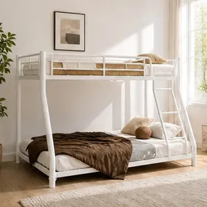 ARCH Metal Twin Over Full Bunk Bed Frame with Guardrails - Sturdy, Durable White Modern Room Furniture, Space-Saving Design for Kids, Fits Twin & Full Mattresses, Ideal for Bedroom, Shared Spaces