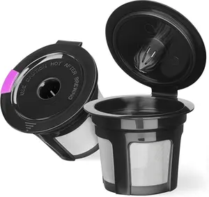Reusable K Cups for Keurig K Elite, K Classic, K Compact, K Latte, K Duo and All 2.0 & 1.0 Coffee Makers, 2 Pack K Cup Coffee Filters - Black