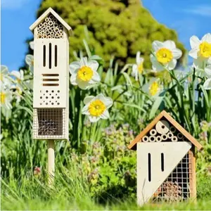 Bee & Butterfly Wooden Homes for Pollinator Insects - 2 Pack Combo - 24 Inch Tall Eco-Friendly Pollination Castle for Native Butterflies Ladybugs Bees and Beneficial Insects