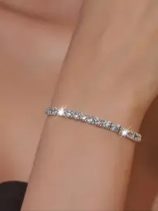 1 sparkling rhinestone elastic bracelet, party style bling adjustable elastic bracelet, perfect for giving delicate bracelets as gifts to women, Rhinestone Decorated Bangle