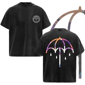 Bring Me The Horizon "That's The Spirit" 10th Anniversary Black Umbrella Pattern T-Shirt Unisex Loose-Fitting Modern Rock Band Heavyweight Pure Cotton Top for Rock Fans Gothic Streetwear Metal Music Gift - Womenswear, Birthday