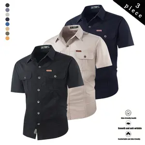 3-pack men’s solid-color short-sleeve shirts—stylish, minimalist design with buttons, casual turn-down collar; versatile fashion suitable for dates, beach vacations, and a perfect gift for men.