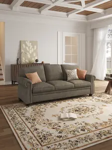 【SPRING GLOW UP】ONBRILL 90 Inch Nailhead Trim Couch for Living Room, 23 Inch Deep Seat Rolled Arm Sofa, Comfy Upholstered 3 Seater Chenille Couch w/Wooden Leg, Large Traditional Sofa for Farmhouse