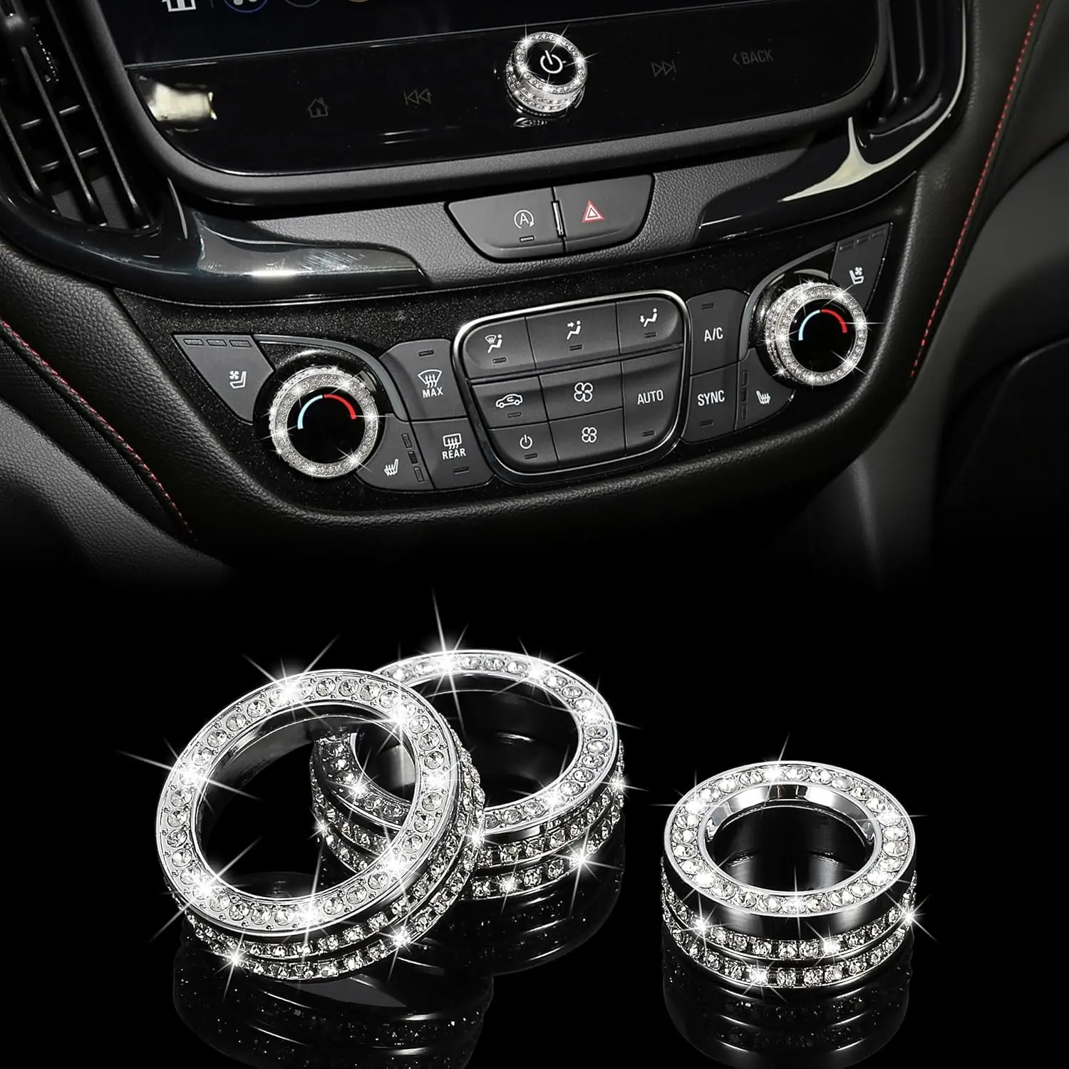 Bling AC Air Conditioning Knob Button Cover Compatible with Chevy Equinox Malibu Volume Knob Trim Centre Console Air Conditioner Switch AC Climate Knob Cap Bling Accessories for Car