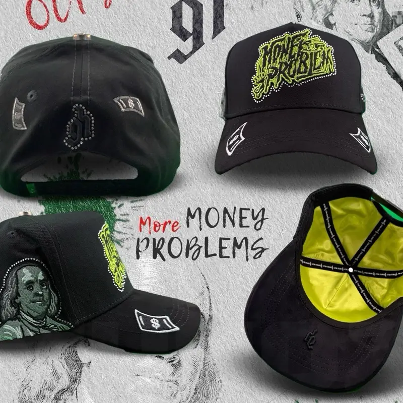 More MONEY more Problems gorra de muy buena calidad visera de gamuza y de algodón con diamantes