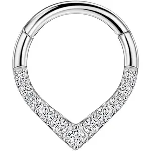 Light Weight G23 Titanium Septum Jewelry 16g Teardrop Septum Rings for Women 16g 8mm Teardrop Septum Piercing Rings for Women Teardrop Septum Jewelry with Clear Cubic Zirconia Daith Piercing Jewellery