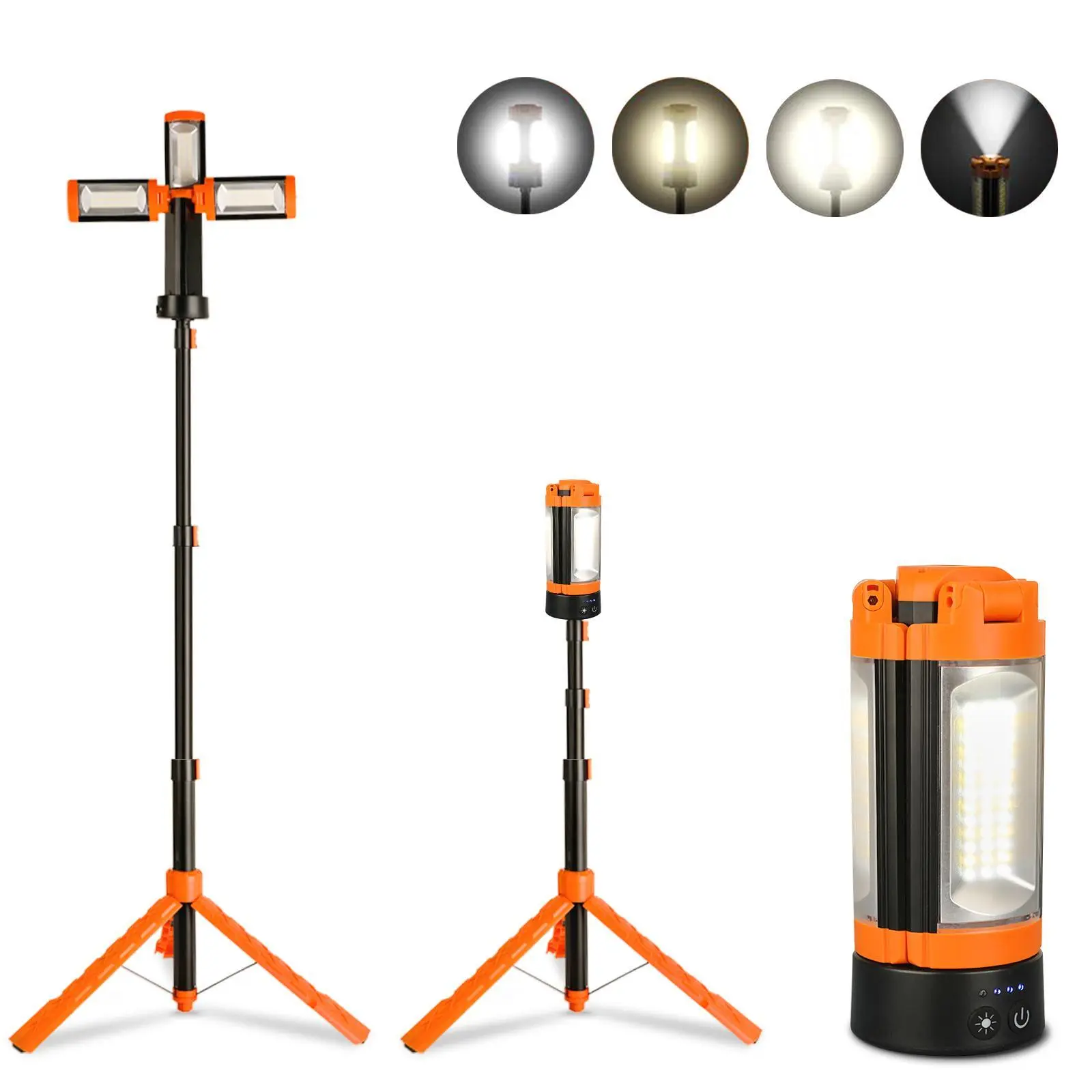 CuLiDing  Rechargeable Camping Lantern with 73" Detachable Tripod, Portable Cordless LED Work Light, 3 Color Modes & Stepless Dimming, Emergency Light for Camping, Hiking, RV, Power Outage & Outdoor Gear