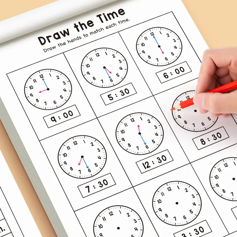 Children's Clock Time Learning Workbook, Interactive Coloring & Reading Activity Book, Educational Toy Visual Learning Tools, School Supplies for Kids Ages 3-8 Years Old