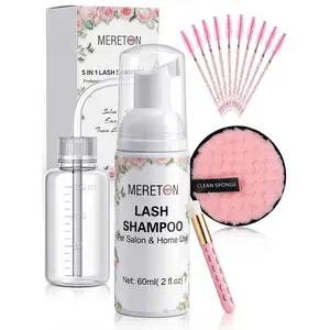 Lash Shampoo Kit for Lash Extensions, Eyelash Extension Cleanser Lash Cleaning Kit for Cluster Lashes Lash Bath with Makeup Pad Brush Rinse Bottle, Oil Free Foam