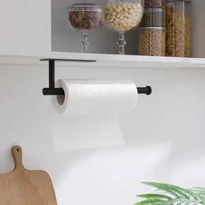Stainless Steel Multifunctional Strong Adhesive Paper Towel Rack Towel Storage Under Cabinet Punch-Free Self-Adhesive Or Punched Kitchen Organizer