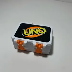 UNO Brand 3D Printed UNO Card Storage Box with Orange Handles and Classic Logo Design
