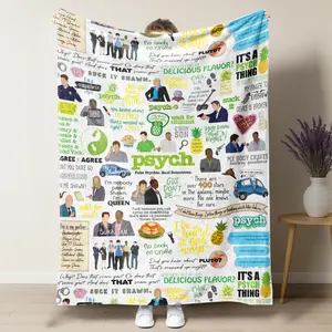 Psyyych TV Show Quote Collage Unisex Blanket,Shawn Spencer & Gus Character Art, Pineapple & The Blueberry Car Graphic Soft Fleece Throw, Perfect for Detective TV Show Fans & Nostalgic
