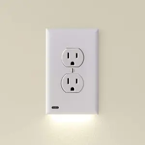Single -  GuideLight [For Duplex Outlets] - Replaces Plug-In Night Light - Electrical Receptacle Wall Plate With LED Night Lights - Auto On/Off Sensor - (Duplex, White)