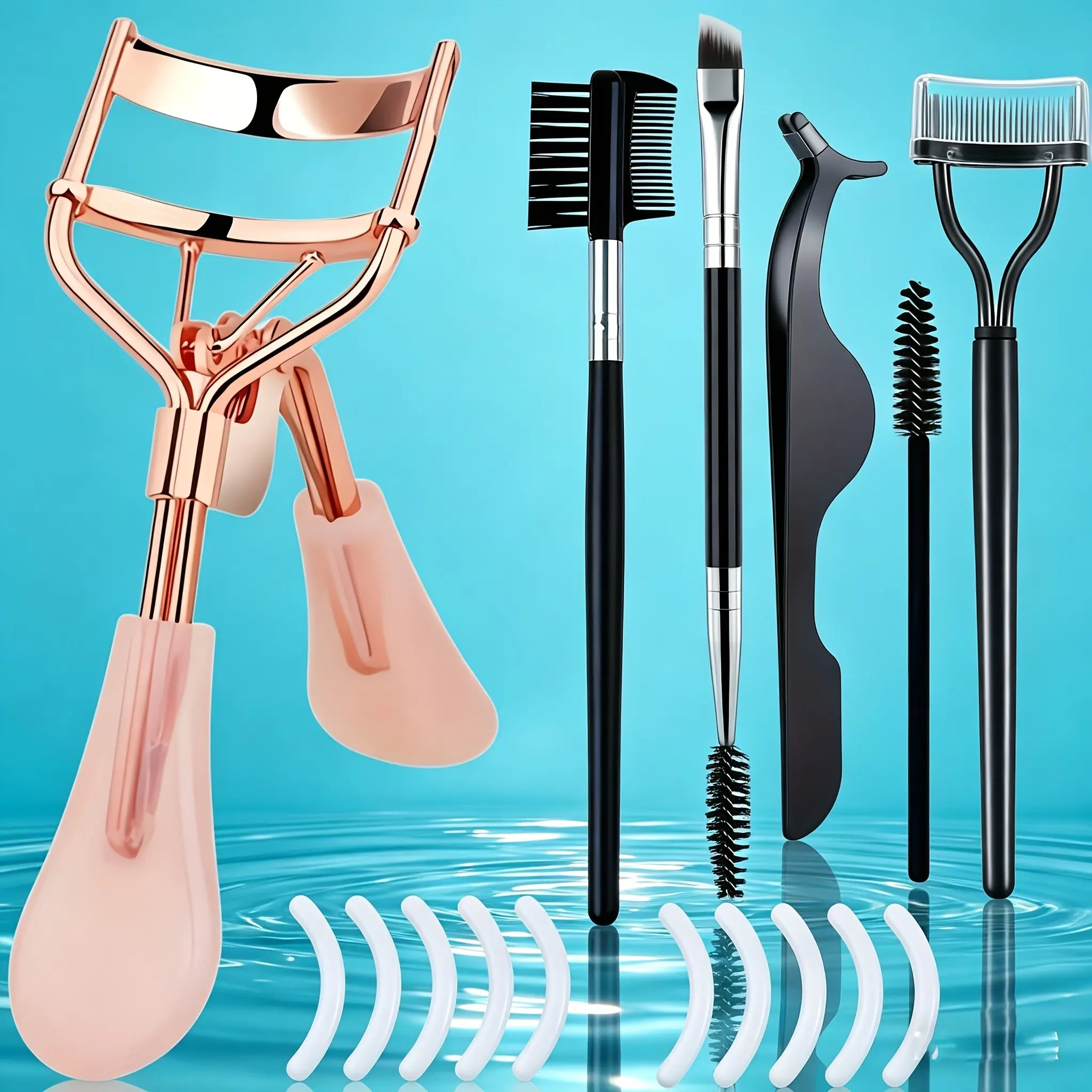 Perfect Eyelash Curler and Brow Comb Set, Dual-Head Brow Brush, False Lash Extender Tweezers, Quick Volume Lashes, Holiday Gift, Curling Lashes, Glam