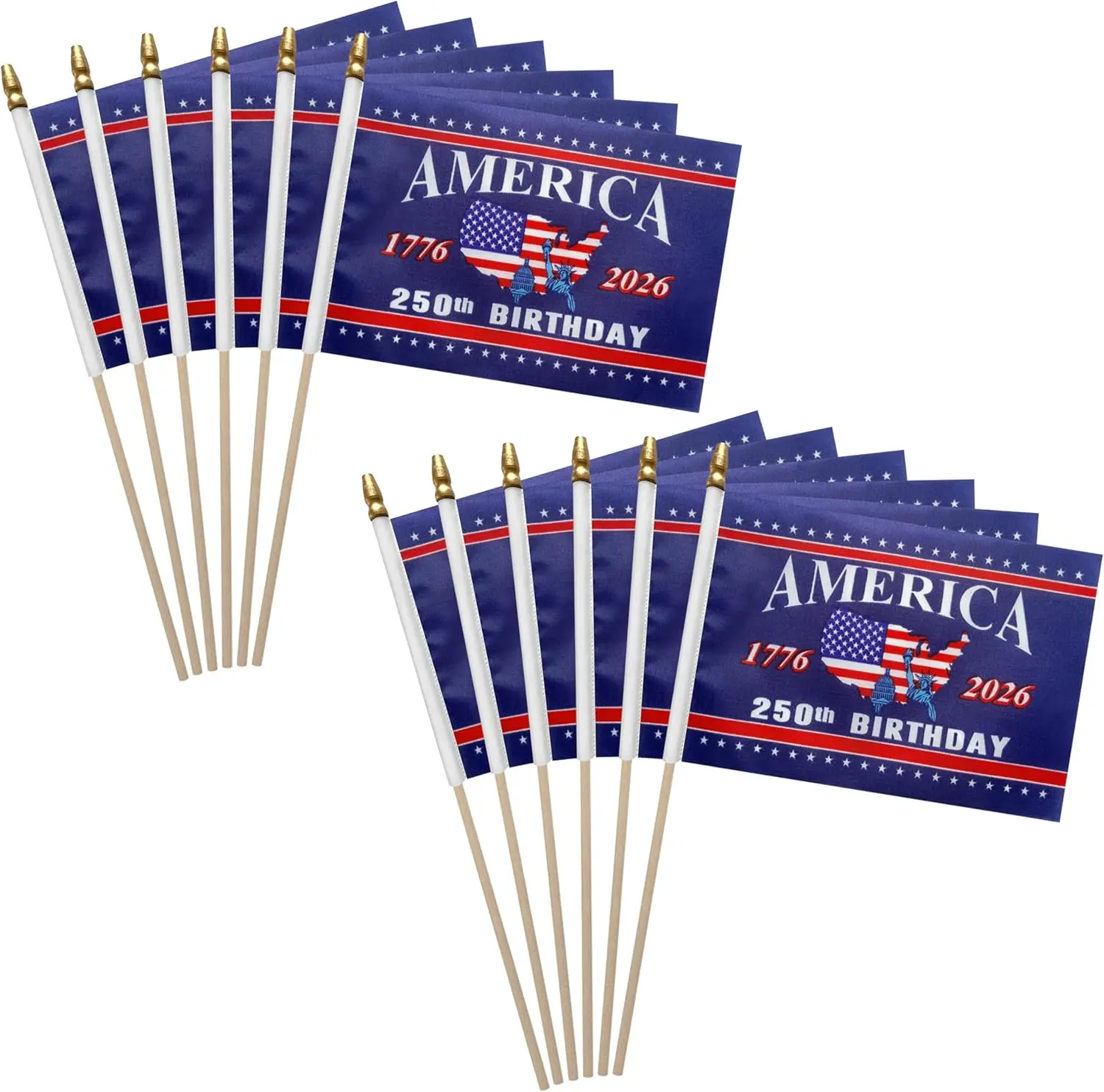 America 250th Birthday Handheld Flags Patriotic Mini Stick Flags 1776 2026 USA Map Small American Party Parade Flags for July 4 Independence Day Outdoor Celebration Decor