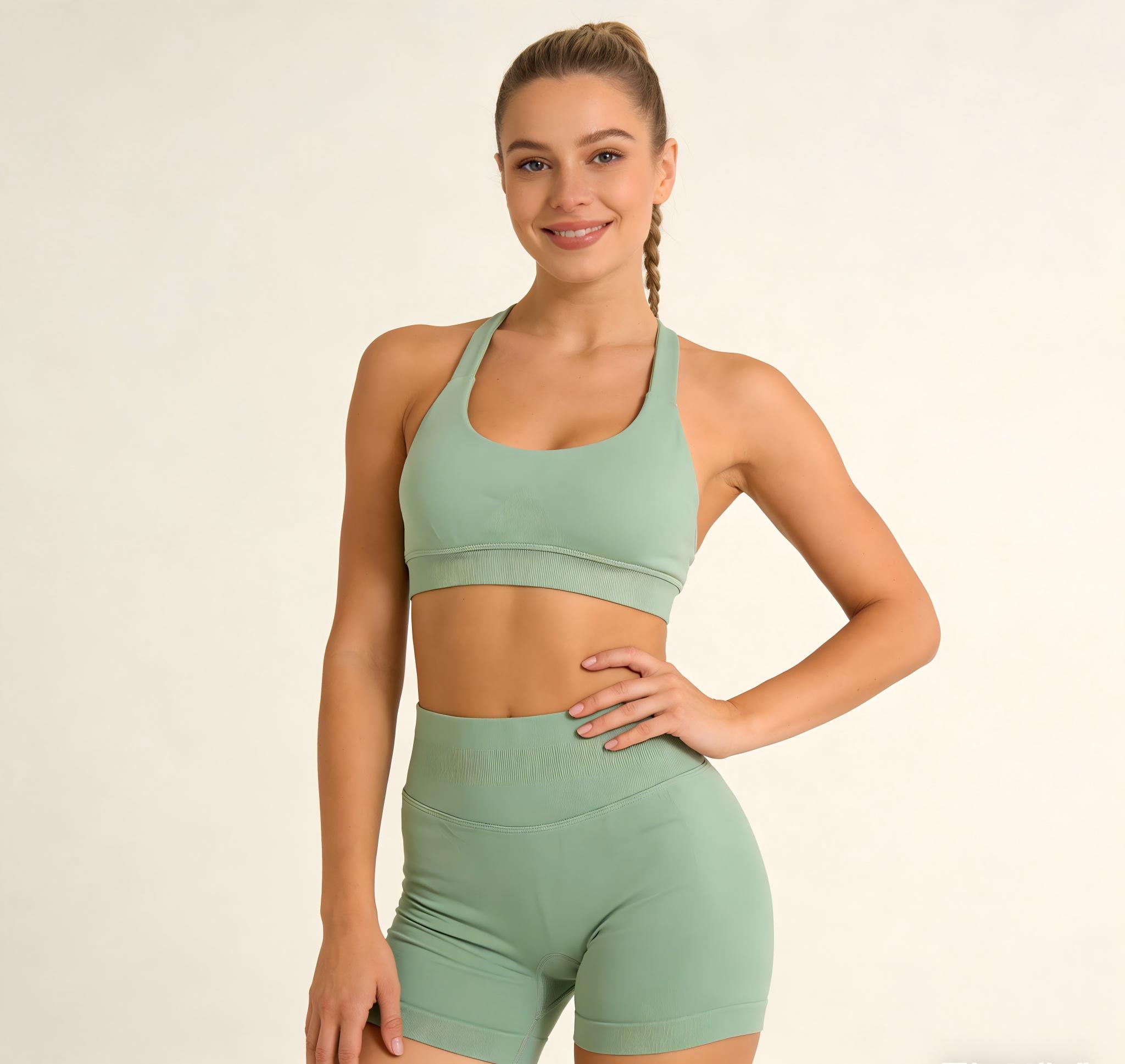 Women's Quick Dry High Waisted Yoga Pants Set  Sports Bra With Adjustable Straps & Padded Cups, Macaron Color Activewear 2 Piece