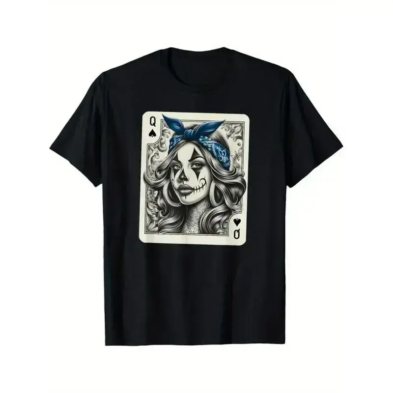 Men's Short-Sleeve Relaxed Fit Chicano Tattoo Art Clown T-Shirt, Breathable Casual Classic Black Top - 1CHEN JX Shop