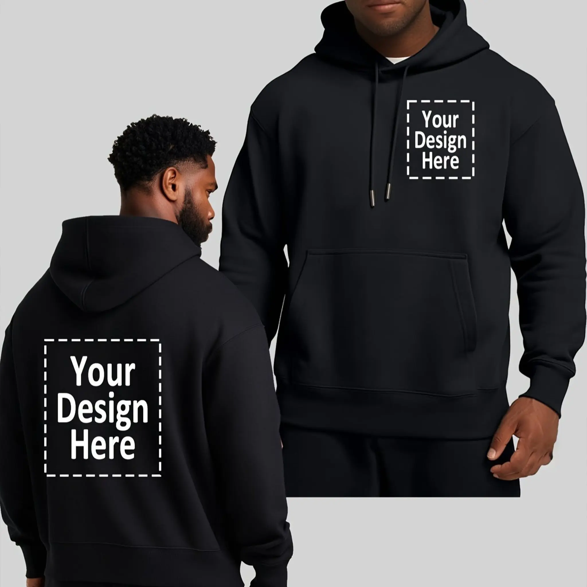 Men's Oversized Hoodie, Heavyweight Soft Cotton-Blend Fleece Pullover for Custom Front and Back Printing, Casual Menswear Top
