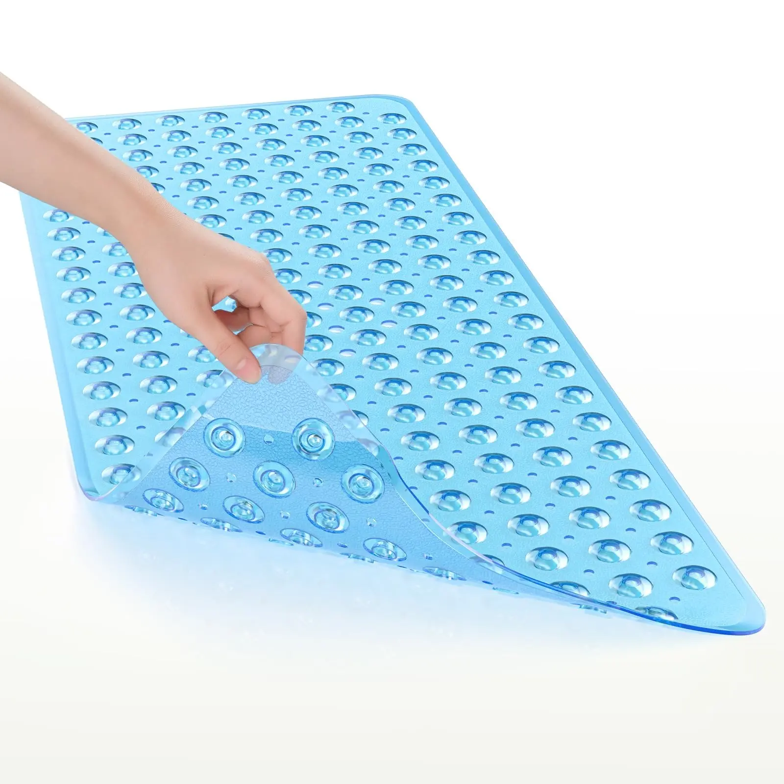 Extra Long Non Slip Bathtub Mat with Suction Cups, Drain Hole Anti Slip Shower Floor Mat, Machine Washable Bathroom Tub Mat for Bathtub & Shower Stall