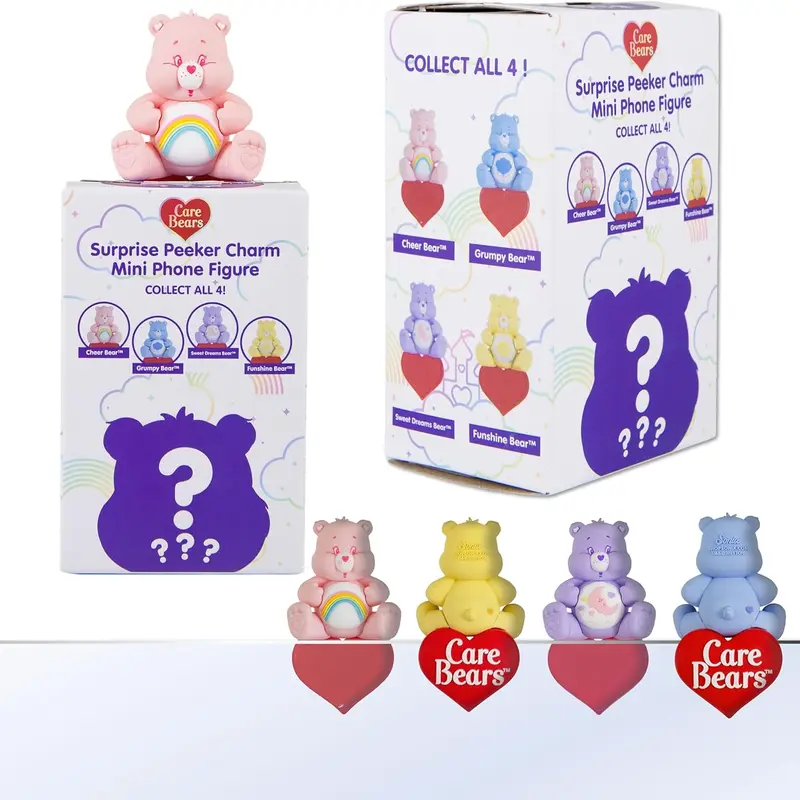 Sonix x Care Bears Peekers 4-Character Blind-Box Adhesive Decoration - New Animal Mini Collectible Figure, Grumpy-Cheer Variety, Classic Logo, Adhesive Strips, Surprise Unique Gift for Accessory Lovers - Fits Cellphones, Laptops