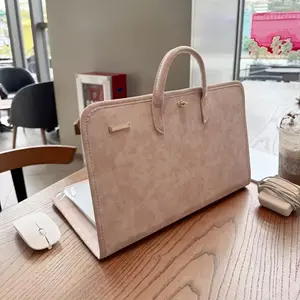 Pink Simple and Stylish Laptop Handbag PU Material Top Handle Sleeve with Breathable Design Shockproof and Splash Resistant Protective Case