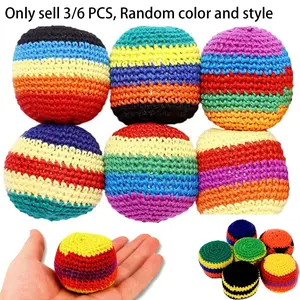 3PCS Knitted Hackys Bag Set, Hand-Made Knitted Footbag Sack, Multicolor Footbags, Assorted Foot Bag Crochet Ball, Soft Handwoven Juggling Bags for Kids & Adults, Crochet Gifts, Outdoor Indoor Party Games, Balance & Coordination Training