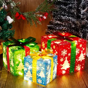 Lighted Christmas Boxes with Snowflake Design for Home Display