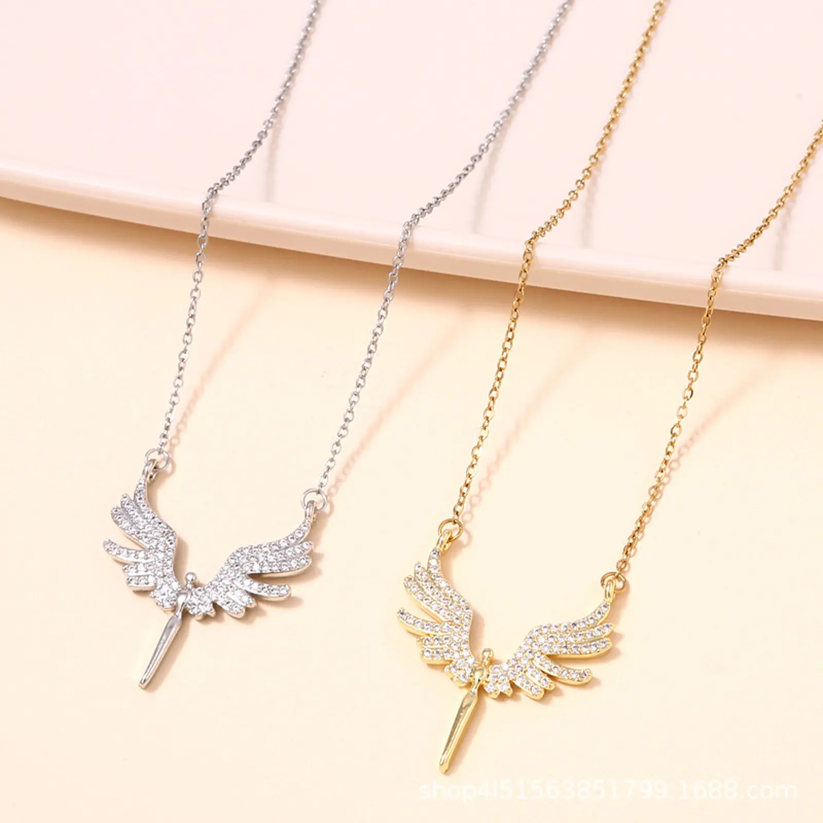 springtok Zircon necklace golden/silver angel wings pendant couple necklace ladies daily wear gift
