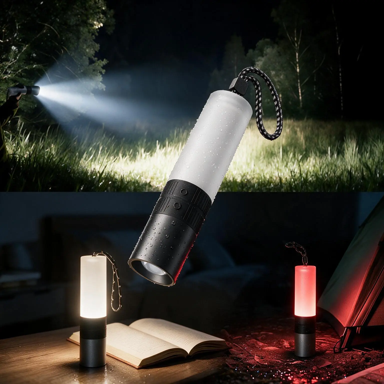 OWMSIC 3-in-1 Portable Strong Flashlight -3 Lighting Modes，Hgh Brightness  Ambient Light  Emergency Light Mode， USB Port, ,Rechargeable, Zoomable, Waterproof,Adjustable Brightness - Tools and Gadgets,EDC Items, Emergency Gear, Gifts for Him,Adulting Gifts