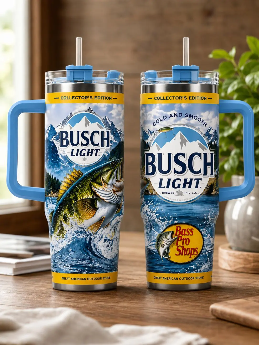 40oz Busch Light Fishing Tumbler with Handle and Straw - Collector's Edition Travel Mug, Bass Pro Shops Inspired, Angler Gift, Outdoor Vacuum Drinkware