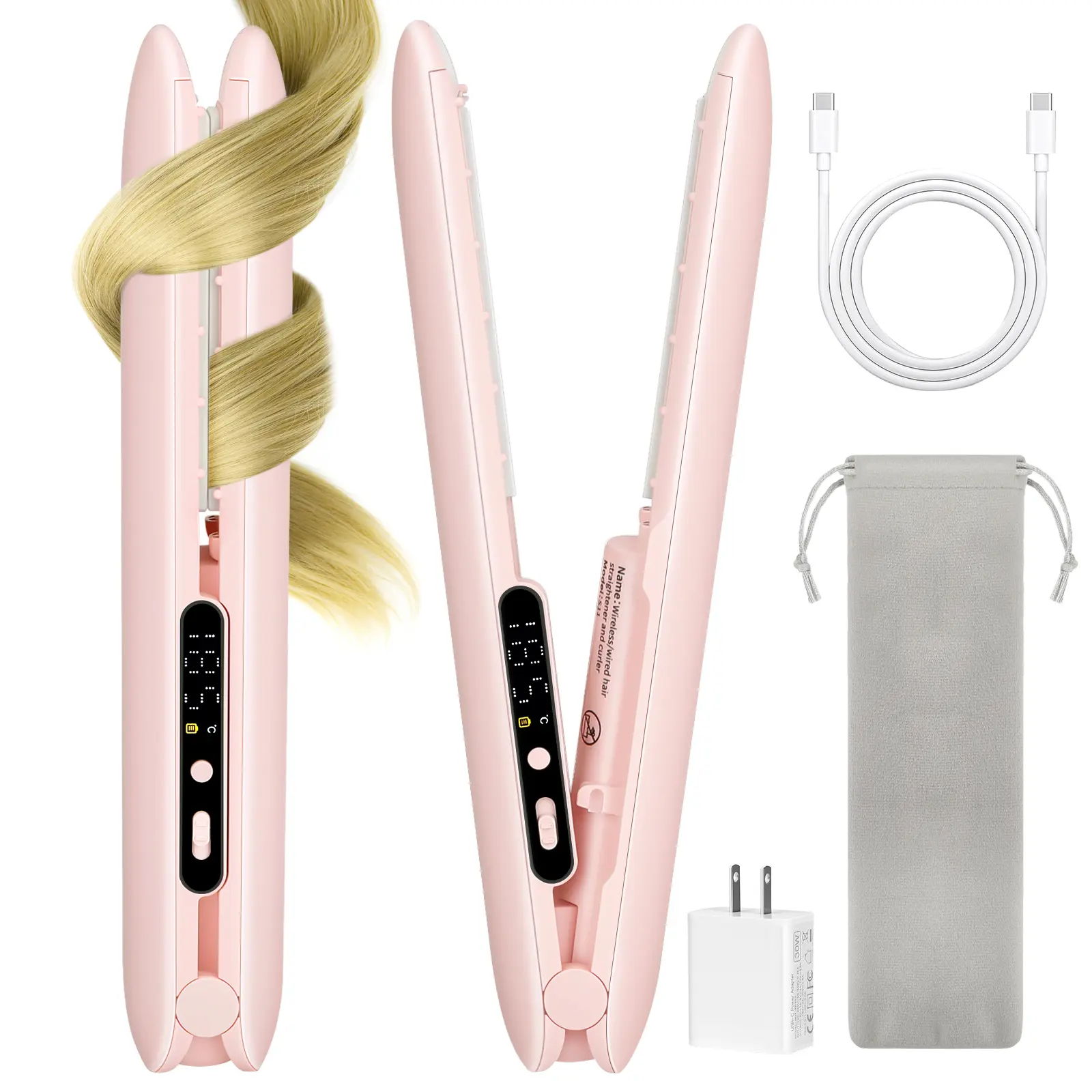 Cordless Hair Straightener with Long Battery Life, USB Rechargeable for Smooth, Shiny Hair, Portable for Travel with Included Storage Case, Cordless Curlers & Straighteners, Flat Iron Curlers & Straighteners