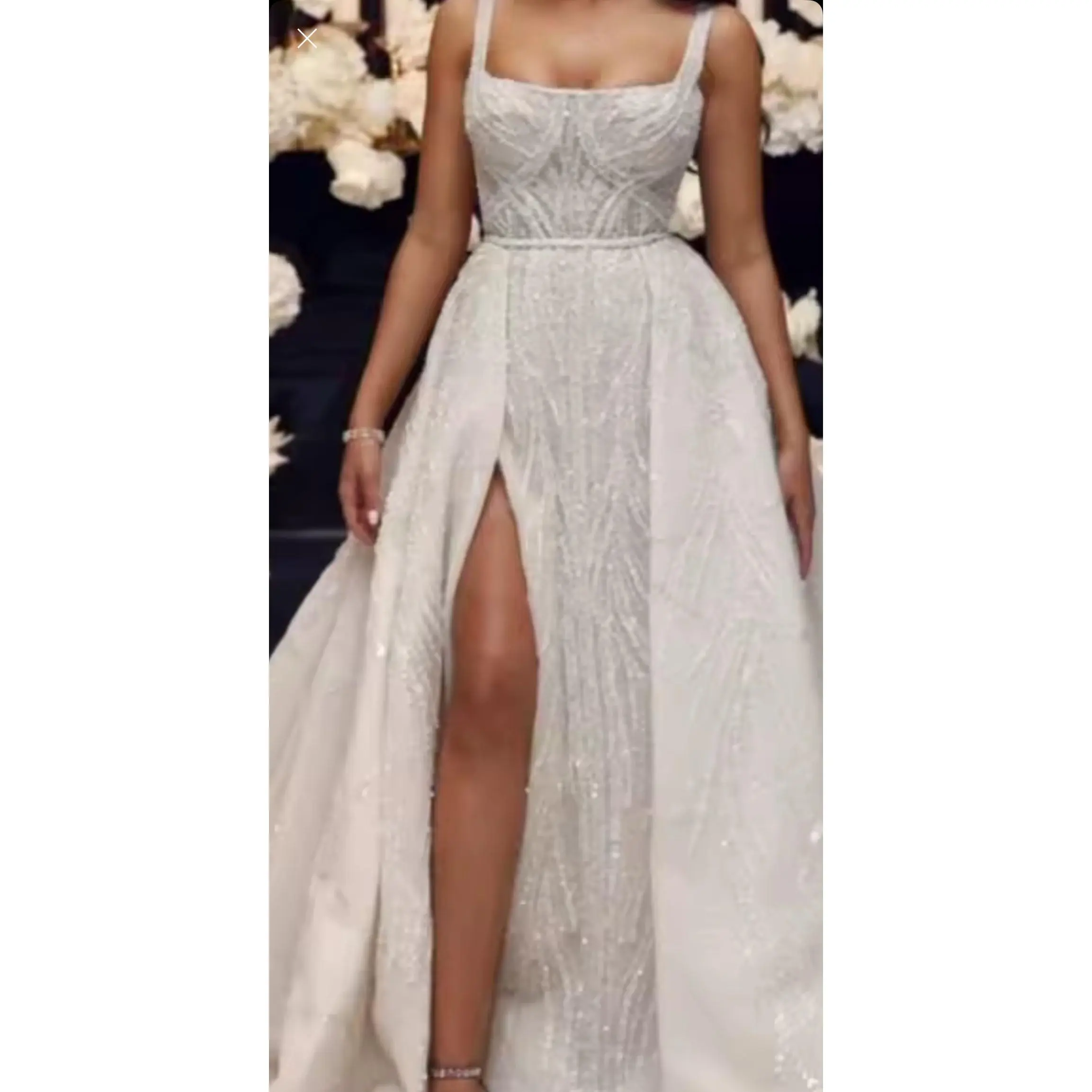 NEW $1345 Custom Couture Sequin Bridal Gown Wedding Gown with Detachable Train
