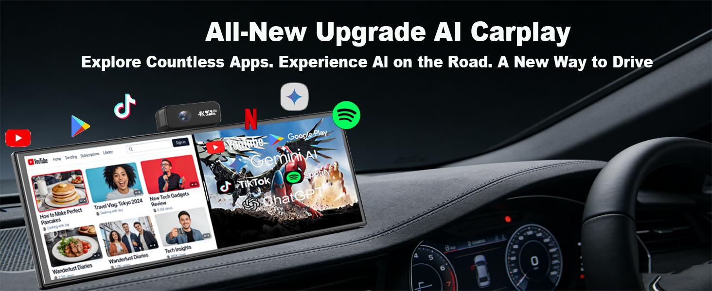 10.25"AI Car Sceeen,Gemini+Built-in offline GPS+Google Play Store for Apps,1080P Front & 1080P Reverse Cameras, Android 15-4GB+64GB,Enjoy Smart Driving!