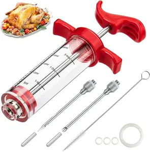 Meat Injector Syringe 1-oz Plastic Marinade Turkey Injector Kit with 2 Needles for BBQ Grill Easy Cooking & Flavorful Results