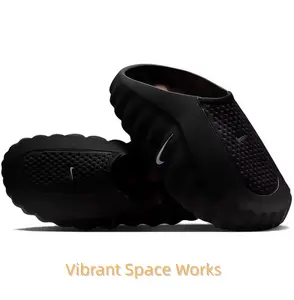 Black Thick-Soled Massage Slides, Orange Spherical Outsole, Breathable Fabric Upper, Pre-Game Recovery Tech Mules