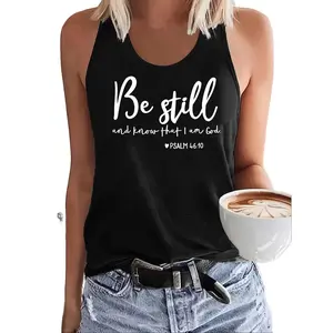 Women's Inspirational "Be Still & Know I Am God" Graphic Tank Top - Sleeveless Casual Round Neck Summer Top with Psalm 46:10, Machine Washable Lightweight All-Season Faith-Based Apparel, Ladies Tank Tops