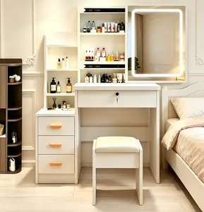 White Vanity Makeup Table with Mirror and Lights, Vanity Desk with Drawers, 3 Shelves and Chair, Large-Capacity Storage Organizer for Bedroom, Vanity Desk With Mirror And Lights
