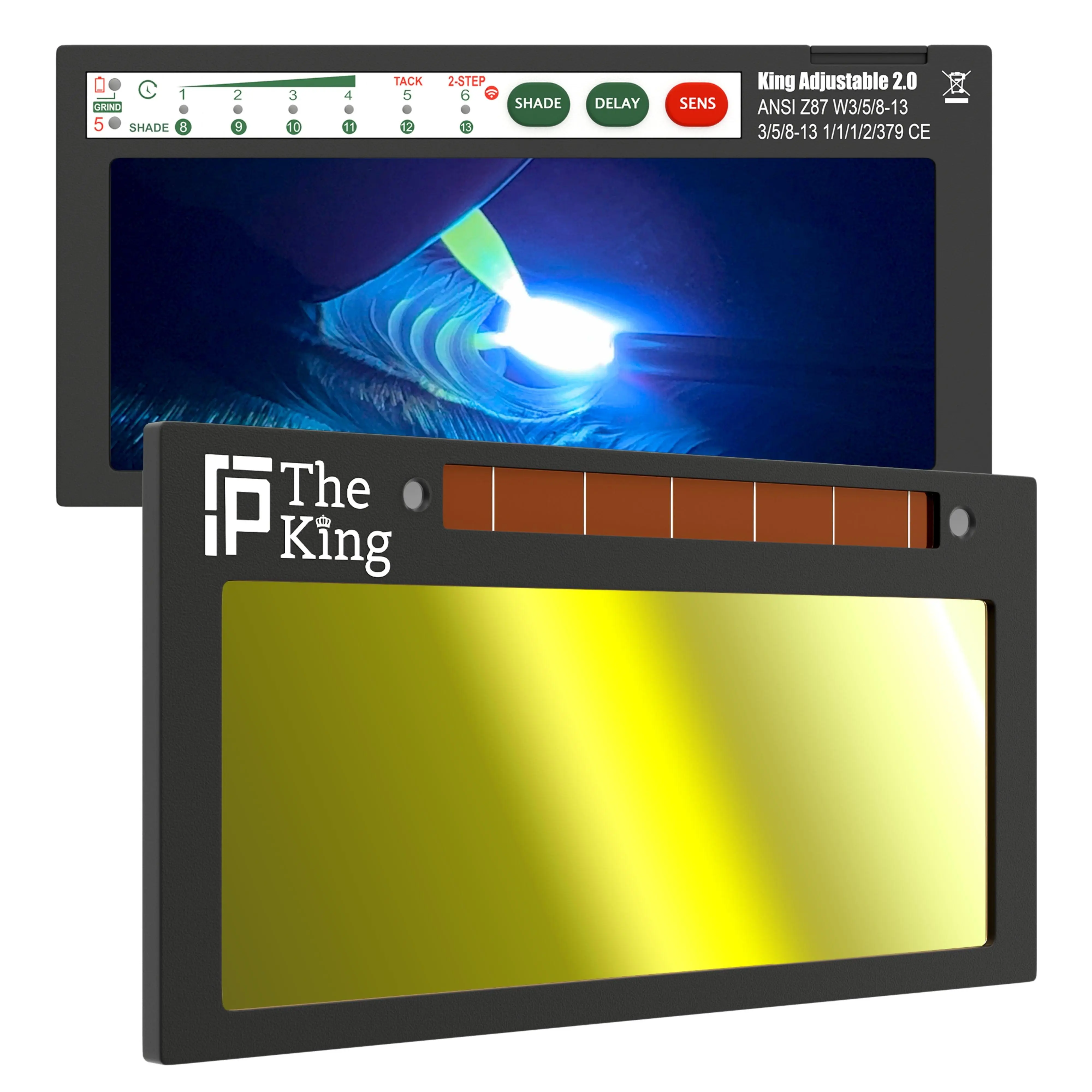 The King Adjustable 2.0 - 5A TIG RATED + Grind Mode Gold Auto Darkening Lens | Adjustable Shade