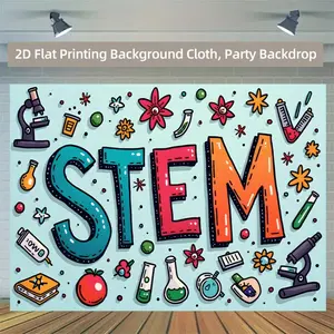 2D Flat, 1pc STEM-Themed 2D Flat Printing Backdrop - Durable with Vibrant Science Education Graphics, Washable Wall Banner for Classroom Decor, Photo Booth, Party & Celebration Backgrounds (No E