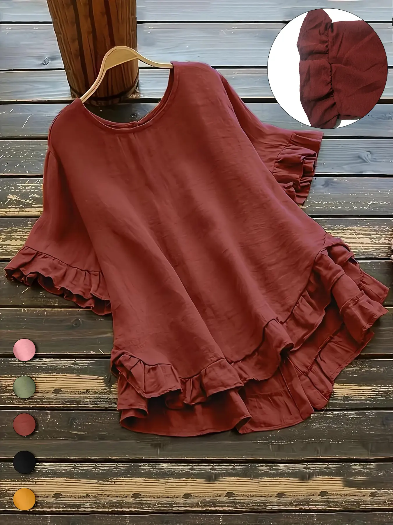 Plus Size Plain Ruffle High Low Hem Blouse Shirts, Casual Round Neck Half Sleeve Top for Summer, Women's Plus Size Clothing for Daily Wear