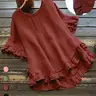 Plus Size Plain Ruffle High Low Hem Blouse, Casual Round Neck Half Sleeve Top for Summer, Women's Plus Size Clothing, Daily Wear Tops
