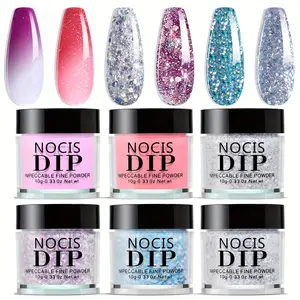 Shimmer Glitter Acrylic Nail Art Powder, 6 Counts/set Quick Drying Nail Art Powder, Glitter Nails, Professional Nail Art Powder for Women & Girls, Dip Manicure Kit