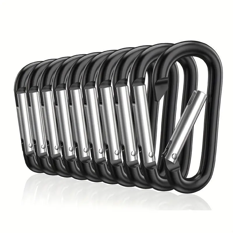 10pcs Durable Black Aluminum Carabiners - Quick Access Carabiner, Rubber Grip, Easy Attachment, Ideal for Keys, Backpacks, & Water Bottles, Carabiner Clips Heavy Duty, Carabiner Hooks