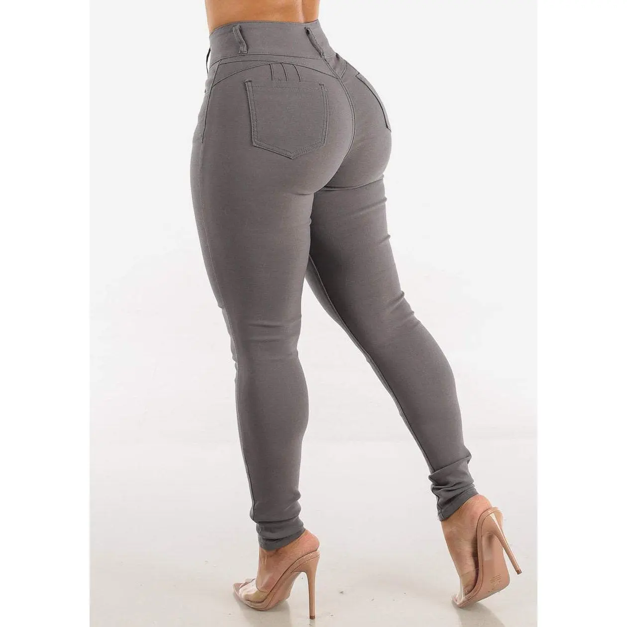 High Waisted Push Up Hyper Stretch Jeggings Grey