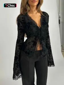 2026 New Fashion Chiffon Blouse Shirts, Elegant Ruched Flare Sleeve Top, Slim-Fitting Casual Style, Spring & Fall Wear